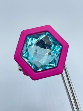 Pink Glass Crystal Stretch Ring Silver Tone Statement Adjustable